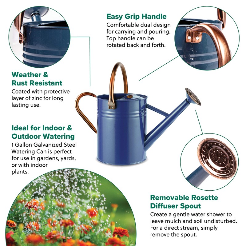 Gardman R34896 1 Gallon Watering Can, Midnight Blue