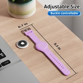 Foweroty AirTag Bracelet for Kids, Waterproof Cute Print Air tag Holder for Kids with Soft Silicone Full Coverage Anti-Lost Hidden Airtag Wristband Accessories for Child, Light Purple