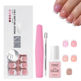150Pcs French False Nails Kit - Short Square Fake Nails - 15 Size Nude Pink Press on Nail - Full Cover Acrylic Stick on Nails for Women Nail Extensions DIY (Nude Pink Short Square)