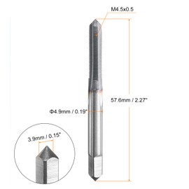 sourcing map M4.5x0.5 Metric Thread Tap 6542 Cobalt High-Speed Steel TiCN Coated Plug Tap Right Hand Straight Flutes Screw Threading Hand Tap