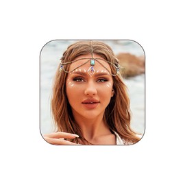 Vintage Head Chain Bronze Turquoise Headpiece Beaded Costume Festival Hair Accessories for Women