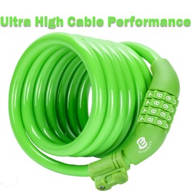 ETRONIC Security Bike Lock Self Coiling Resettable Combination Lock Bike Cable Lock, 6-Feet x 3/8-Inch - Green