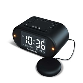 Riptunes Loud Alarm Clock with Bed Shaker for Heavy Sleepers & Hearing Impaired - Dual Alarm for Bedroom Weekday and Weekend Settings USB Charging, Dimmer, Snooze (Black)