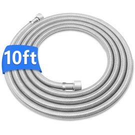 10FT Stainless Steel Braided Dishwasher Water Supply Line, 3/8" Compression x 3/8" Compression, NSF Certified PEX Inner Tube, For Standard Residential Installations