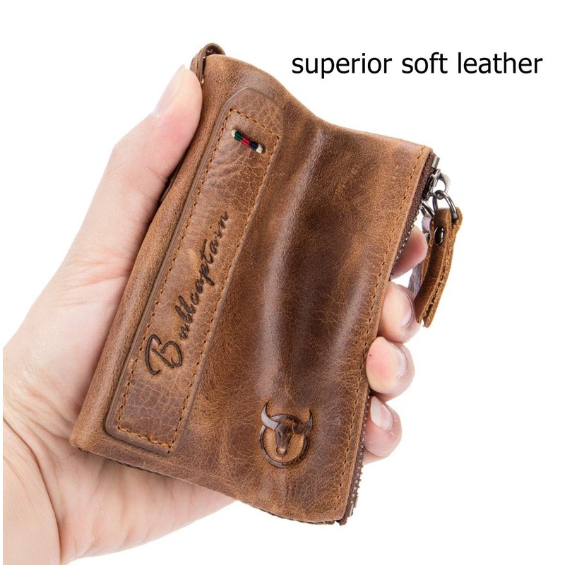 BULLCAPTAIN Genuine Leather Wallet for Men Vintage Bifold with Double