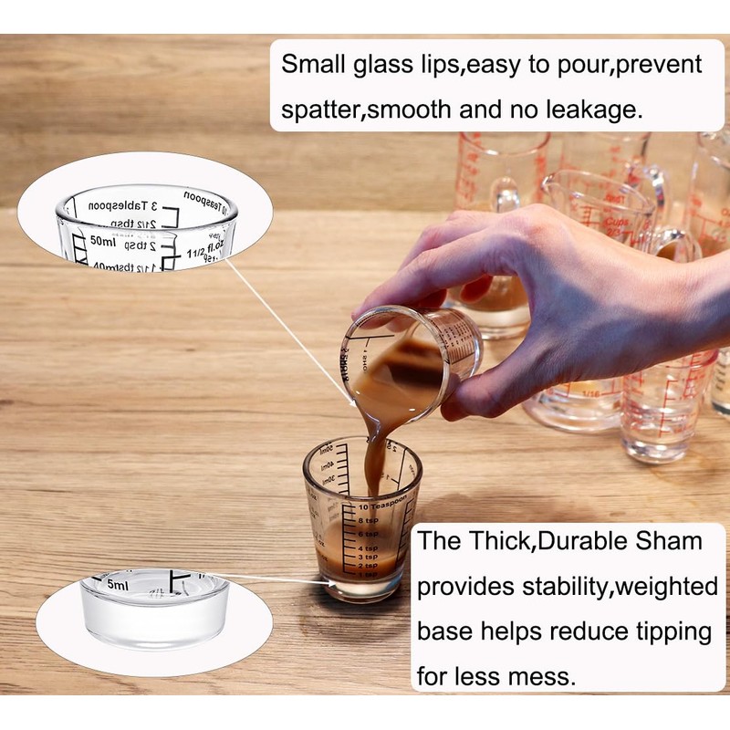 Ackers Mini Measure Heavy Glass, 32-Incremental Measurements Multi-Purpose Liquid and