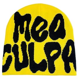 DadaFash Beanie Y2k Hat MEA Culpa Graphic Beanies Design Winter Warm Hats Knit Skull Cap for Men Women, Yellow Black