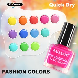Misssix Nail Polish Set 12 Colors, Quick Dry Nail Polish, Mini Nail Lacquer Strengthening Manicure DIY Nail Art Salon Home Gifts For Women Girl
