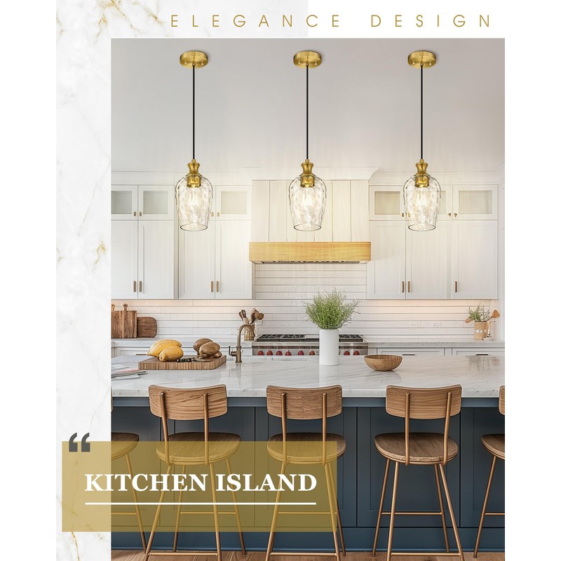 Audickic Gold Pendant Lights Kitchen Island, Modern Hanging Lights Fixtures