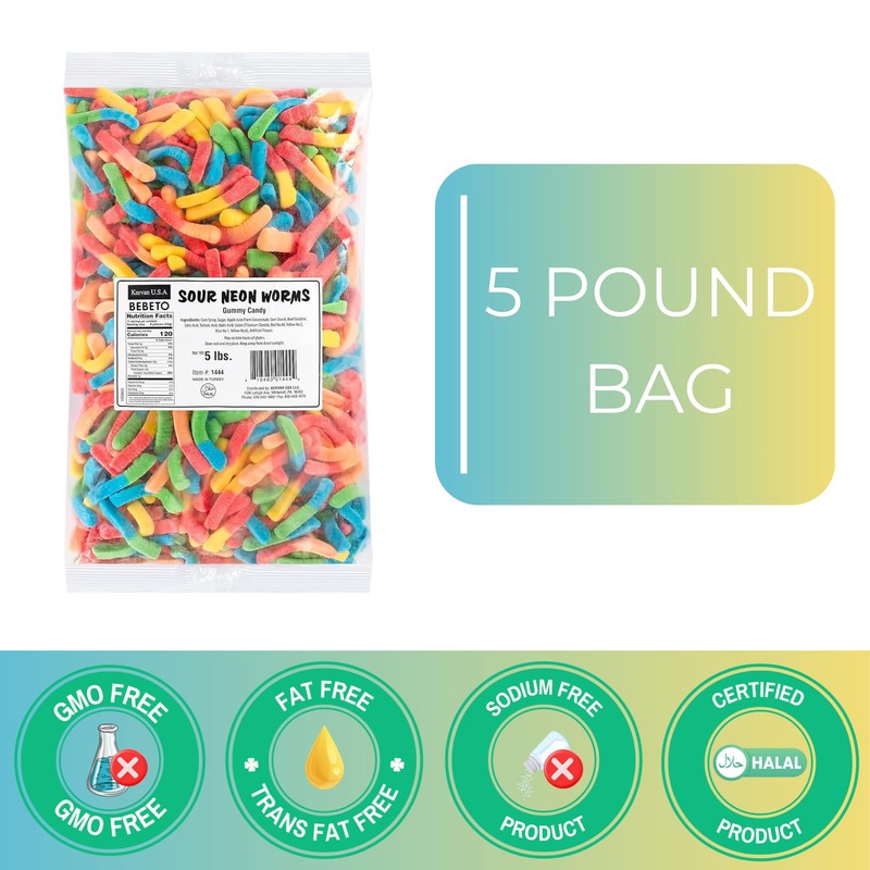 Kervan Candy Bebeto Sour Neon Worm Gummies - Fruity, Soft