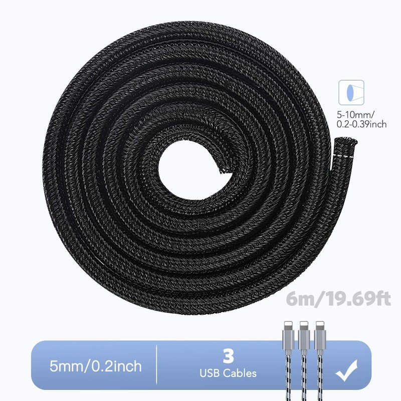 AGPTEK 6m/19.69ft Cable Tidy Sleeve, Animal Proof Cable Wire Management