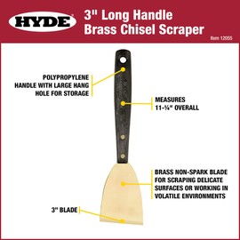 Hyde Tools 12055 3-Inch Brass Chisel Scraper with Long Handle