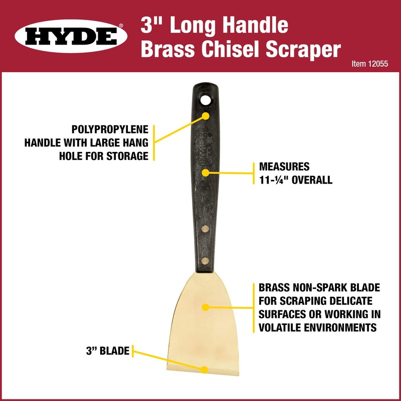 Hyde Tools 12055 3-Inch Brass Chisel Scraper with Long Handle