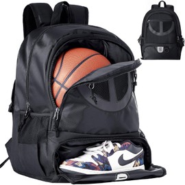Basketball Bag Backpack for Men Women with Ball & Shoes Compartment 30L Capacity Lightweight Breathable Boys Girls Soccer Ball Bag Backpack Fit Volleyball Football Sports Travel School Gym Black