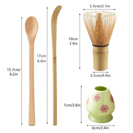 Matcha Set with Matcha Whisk, Ceramic Matcha Whisk Holder and Matcha Scoop Japanese Tea Making Tools(Green)