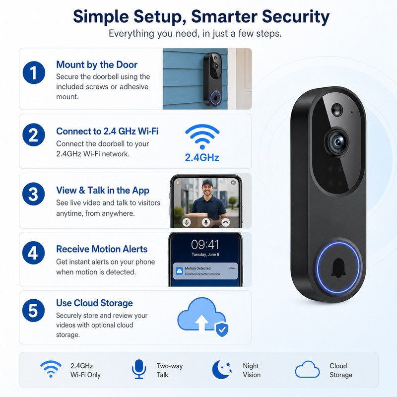 Wireless Video Doorbell Camera for Front Door Monitoring – 2.4G