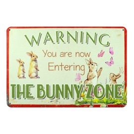 QYAYIK Funny Bunny Wall Decor, Easter Bunny Decorations for Home Rabbit Sign Bunny Poster, Warning You Are Now Entering The Bunny Zone, Cute Bunnies Lovers Room Mom Gifts Farmhouse Welcome Signs