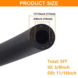 3/8 Inch ID Fuel Line Hose - 5FT Marine Grade Fuel Line with 4PCS Hose Clamps,300PSI High-Pressure Fuel Line for Automotive Fuel Systems Engines (3/8" ID-5Ft)