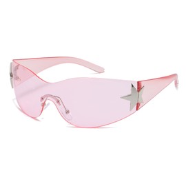 Long Keeper Rimless Wrap Around Sunglasses for Women Men, Trendy Womens Y2K Sunglasses Oversized Shades Cool Star Fashion Sun Glasses UV400