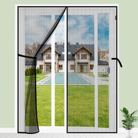 MAGZO Magnetic Screen Door 62'' x 80'', Upgraded Polyester Scratch-Proof, Mesh Net Curtain for Sliding Glass/Double/Patio/French/Front/Back Doors with Strengthened Magnets, Grey