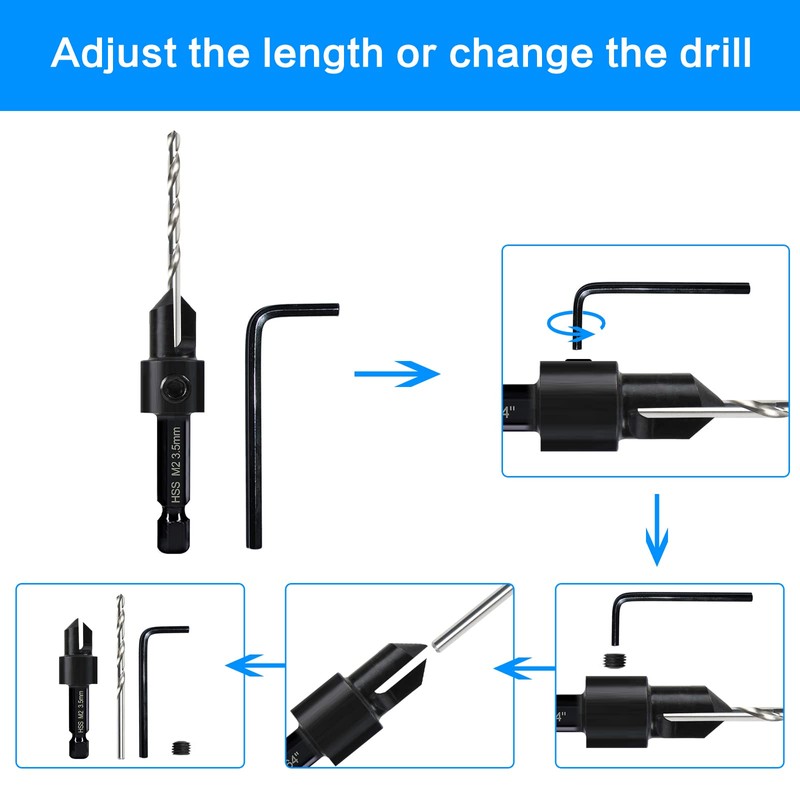 7 Piece Countersink Drill Bit Set Wood Drill Countersink 3