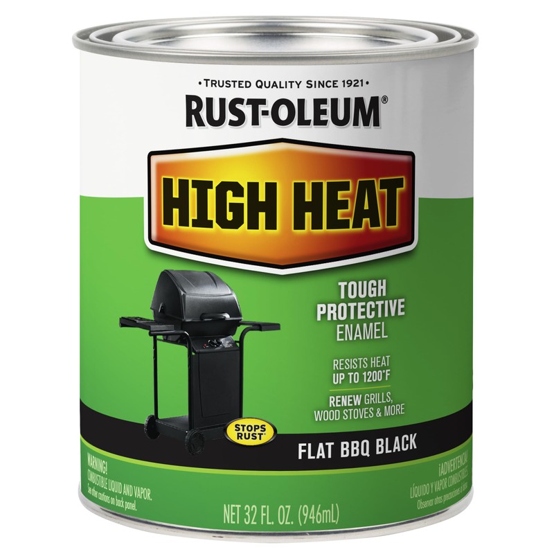 Rust-Oleum 7778502 High Heat Brush Protective Enamel Paint, Quart, Flat