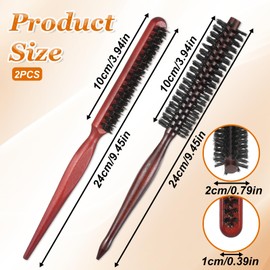 Small Round Hair Brush 2 Pcs Small Boar Bristle Hair Brush for Thin or Short Hairs Portable Mini Volumizing Roller Hairbrush with Wooden Handle for Women Men Fine Hairs Drying Styling Curling