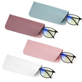 SAVITA 4pcs Soft Leather Glasses Cases, 2.6x6.3Inch Eyeglasses Case Portable PU Leather Glasses Case Sunglasses Pouch for Women Men (4 Colors)