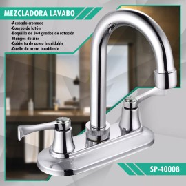 Prez Grifo Mezcladora Lavabo Llave Inoxidable Cromado Sp-40008