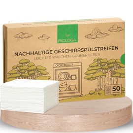 ekologa Dishwasher Strips - 50 Eco-Friendly Washes - Vegan, Plastic-Free & Biodegradable Tabs Alternative for Clean Tableware (Pack of 50)