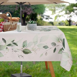 Mantel de verano para exteriores con agujero para paraguas y cierre, mantel de color acuoso de eucalipto para mesas rectangulares, resistente al agua, mantel rectangular de poliéster para picnic,