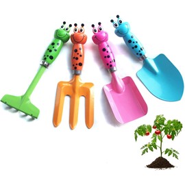 Garden Tool Set, 4-Piece Cartoon Animal Design, Includes Rake, Fork, Shovel in Multiple Colour