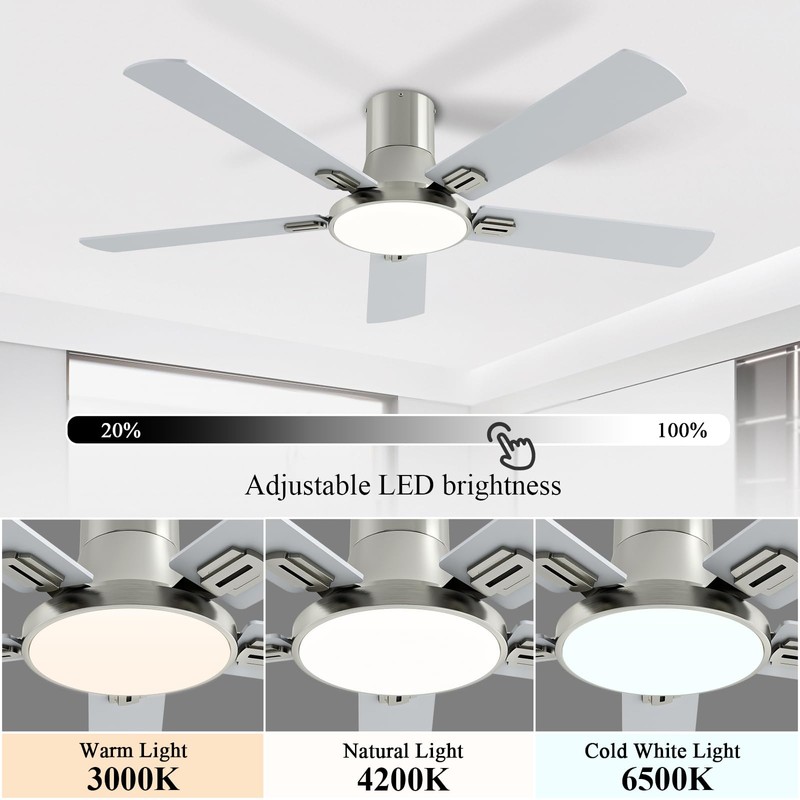 SNJ 52 Inch Brushed Nickel Ceiling Fans with Lights and