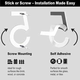 LUCK HOUSE 6 Inch Modern House Numbers for Outside, White Floating Home Address Numbers for House, Easy Installation with Self Adhesive or Screws (3)