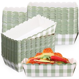 Funnymoom 48 Pcs Gingham Party Supplies Sage Green Gingham Paper Food Trays Green and White Nacho Boat Trays Disposable Snack Holder for Spring Birthday Party Baby Shower Bridal Wedding Supplies