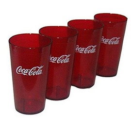 Coca Cola Logo Ruby Red Plastic Tumblers Set of 4-16oz (Coke)