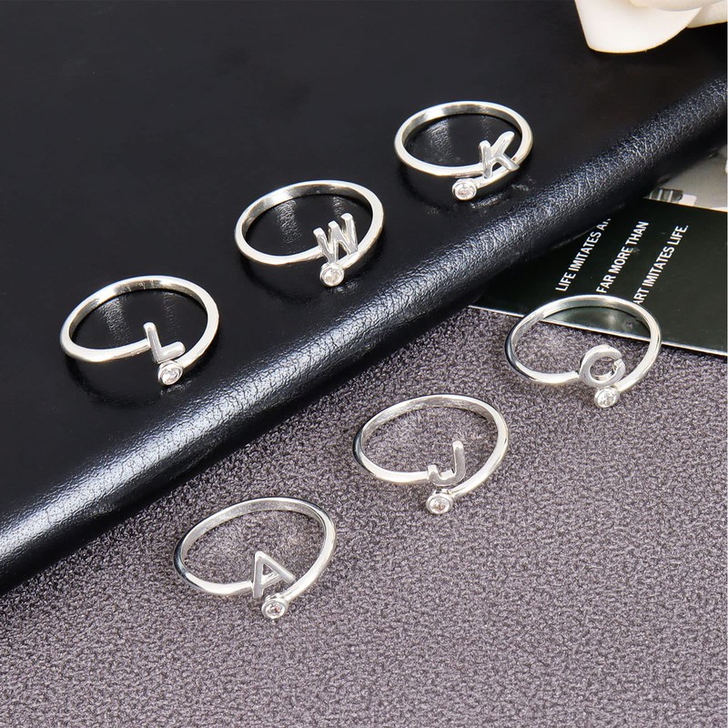 Silver Plated Initial 26 Alphabet Open Adjustable Mid Finger Ring