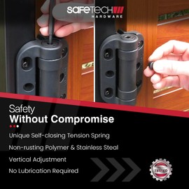 Safetech Hardware TopKlik Self Closing Gate Hinges | Self-Aligning Heavy Duty Spring Hinge | Adjustable Tension | Pool Safety Hinges | Any Square Post, Aluminum Gates | Swing Close 90lb SHG-90L White