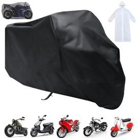 Hakoo Funda para Moto Cubierta de Motocicleta Impermeable + 1Pc Poncho Desechable - Protectora a Prueba de UV Agua Lluvia Polvo Viento Aptos para Motocicletas como Honda,Suzuki,Yamaha,Harley y más