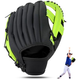 Gracfulcub Outfield Baseball Glove for Adults & Youth, Baseball Softball Mitt, Adjustable Wrist Strap, Right Hand Throw, Perfect for Outfielders & Training (Black Green, 11.5in)