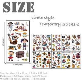10 Sheets Pirate Temporary Tattoos for Kids,Kids Tattoos Waterproof Fake Tattoos Pirate Cartoon Tattoo Stickers for Children Party Bag Fillers Kids' Tattoo Pass The Parcel Gifts Pirate Party Favours