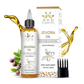 AVD Organics Jojoba Oil 120ml – 100% Pure Cold Pressed Jojoba oil for Hair, Skin, Face, Scalp & Nails – Lightweight, Non-Greasy, Multi-Purpose Oil (4 fl oz)