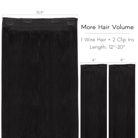 HOTBANANA Wire Hair Extensions 20 inch 140g Natural Black Fish Line Hair Extensions Silky Real Human Hair Straight Invisible Wire Hair Extensions Remy Hair Extensions
