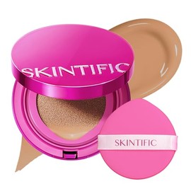 SKINTIFIC Base de Maquillaje Cushion de Alta Cobertura y Acabado Glow - Maquillaje Long-Lasting Hidratante con Péptidos y Ácido Hialurónico - Efecto  