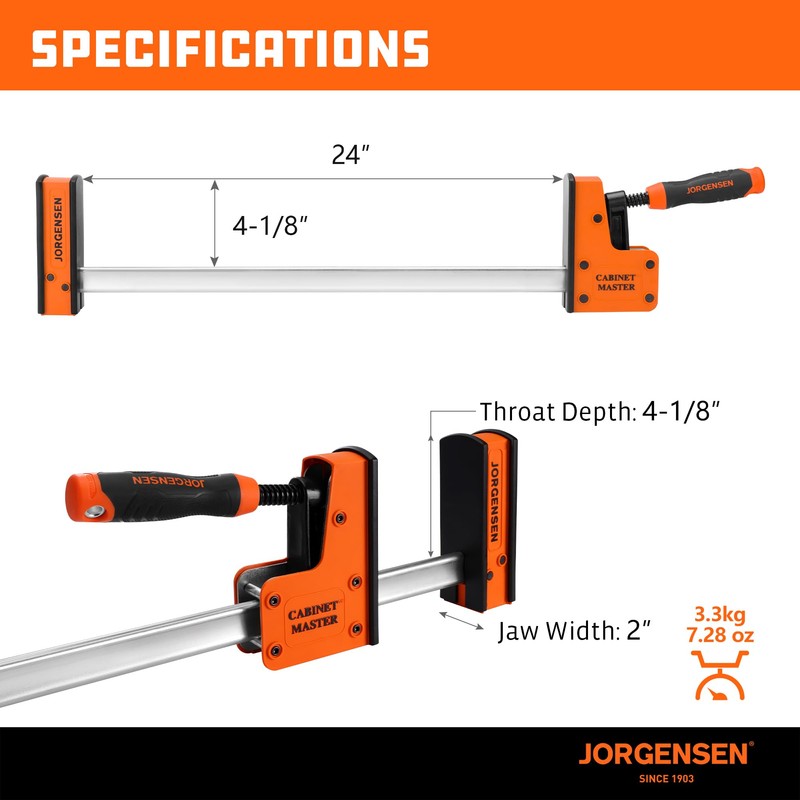 JORGENSEN 24-Inch Parallel Bar Clamp, Heavy-Duty Cabinet Master Clamp for