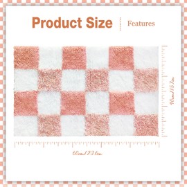 AIBIIN Non Slip Bath Mat, Extra Soft Bathroom Mat, Fluffy Absorbent Microfiber Mats for Bathtub, Washable Bathroom Rugs, Cute Bath Mat for Shower Basin, Plaid Pink