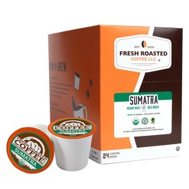 Fresh Roasted Coffee,100% Organic Sumatra | Single Origin | Medium Roast | RFA Kosher | K-Cup Compatible | 24 Pods