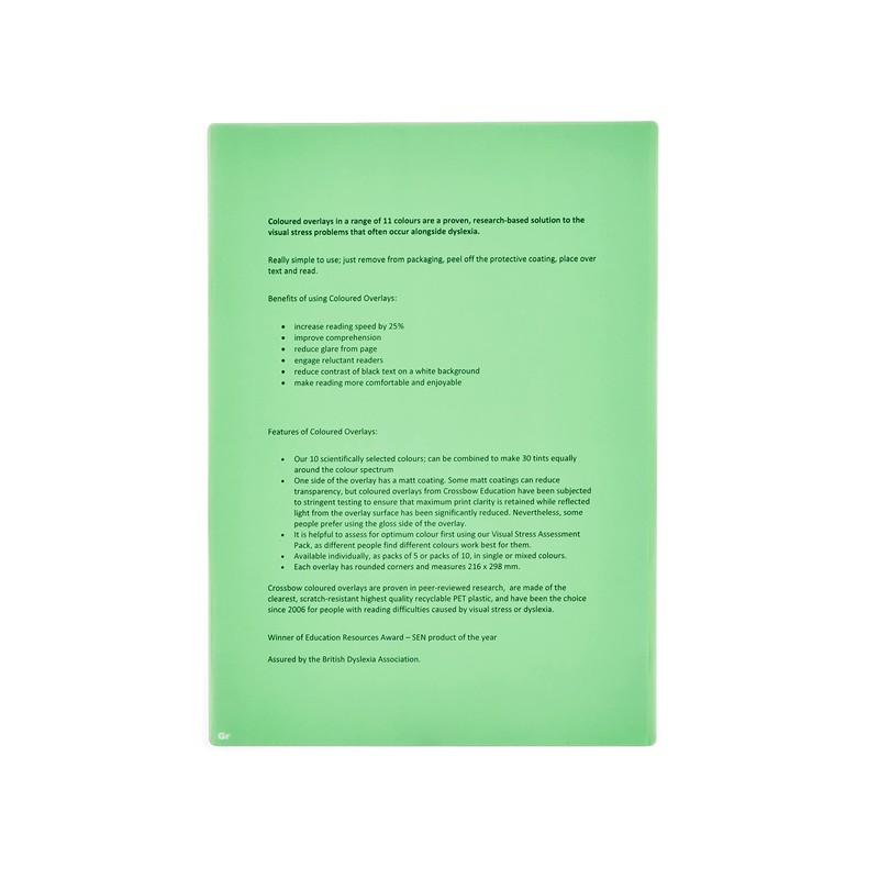 Crossbow Education Dyslexia Tinted A4 Page Overlays - Multi-Colour (Pack