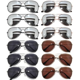 OWL 12 Pack Aviator Sunglasses Metal Frame Colored and Mirror Lens, Wholesale Variety Pack Party Favors