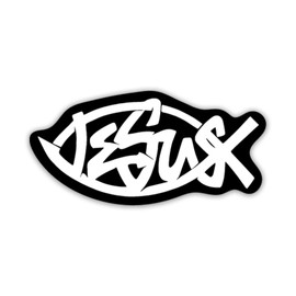 Cool Jesus Fish Vinyl Decal | 5.5" White on Black | for Cars, Trucks, Windows, Laptops & More - KCD3296